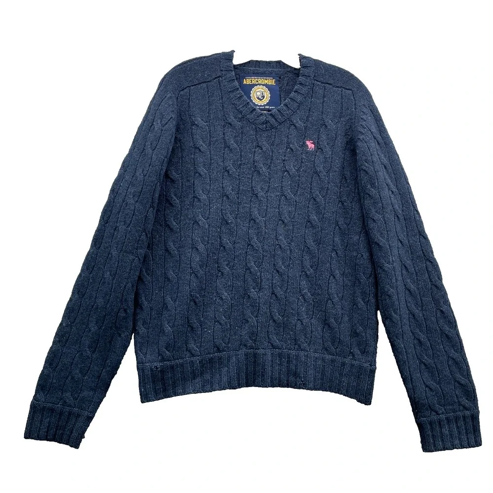 VTG Abercrombie Wool Cashmere Sweater Women Med Navy Tennis Classic Y2k Academia